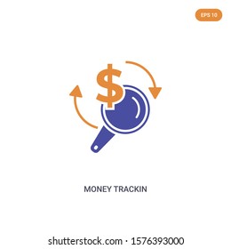 2 color money tracking concept vector icon. isolated two color money tracking vector sign symbol designed with blue and orange colors can be use for web, mobile and logo. eps 10.