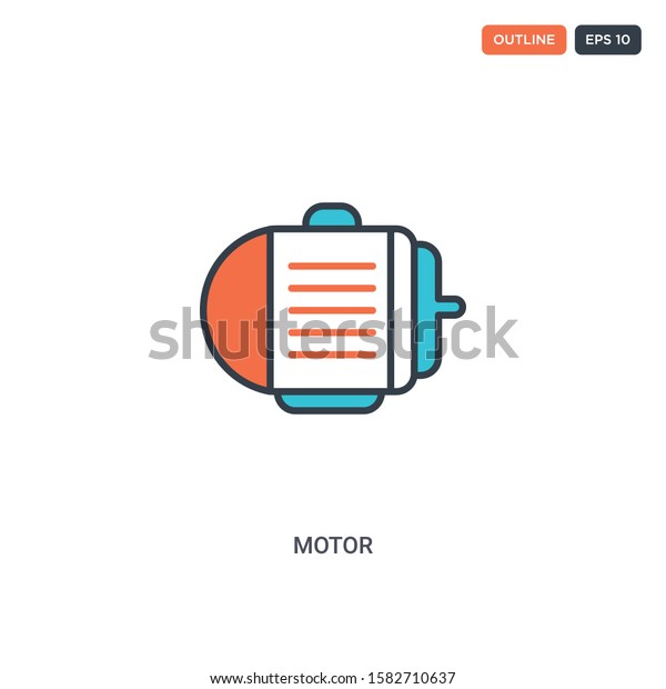 2 color Motor concept line vector\
icon. isolated two colored Motor outline icon with blue and red\
colors can be use for web, mobile. Stroke line eps\
10.