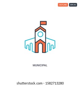 2 color Municipal concept line vector icon. isolated two colored Municipal outline icon with blue and red colors can be use for web, mobile. Stroke line eps 10.