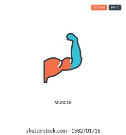 2 color muscle concept line vector icon. isolated two colored muscle outline icon with blue and red colors can be use for web, mobile. Stroke line eps 10.