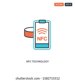 2 color Nfc Technology concept line vector icon. isolated two colored Nfc Technology outline icon with blue and red colors can be use for web, mobile. Stroke line eps 10.
