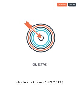2 color objective concept line vector icon. isolated two colored objective outline icon with blue and red colors can be use for web, mobile. Stroke line eps 10.