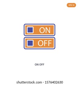 2 color On off concept vector icon. isolated two color On off vector sign symbol designed with blue and orange colors can be use for web, mobile and logo. eps 10.