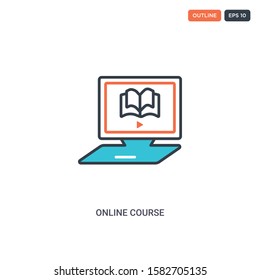 2 color online course concept line vector icon. isolated two colored online course outline icon with blue and red colors can be use for web, mobile. Stroke line eps 10.