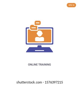 2 color online training concept vector icon. isolated two color online training vector sign symbol designed with blue and orange colors can be use for web, mobile and logo. eps 10.