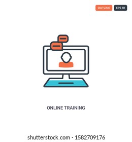 2 color online training concept line vector icon. isolated two colored online training outline icon with blue and red colors can be use for web, mobile. Stroke line eps 10.