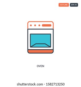 2 color oven concept line vector icon. isolated two colored oven outline icon with blue and red colors can be use for web, mobile. Stroke line eps 10.
