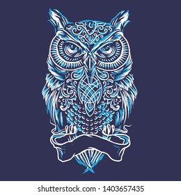 2 color owl illustration for prints also you can put some text on the ribbon