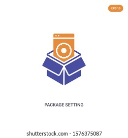 2 color package setting concept vector icon. isolated two color package setting vector sign symbol designed with blue and orange colors can be use for web, mobile and logo. eps 10.