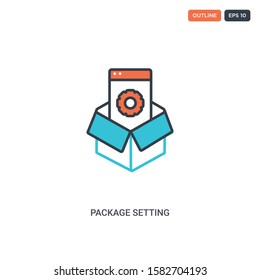 2 color package setting concept line vector icon. isolated two colored package setting outline icon with blue and red colors can be use for web, mobile. Stroke line eps 10.