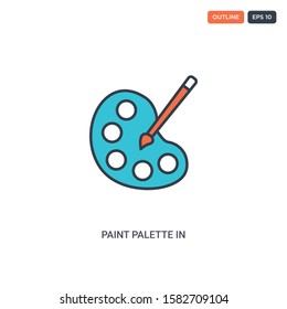 2 color paint palette in glyph concept line vector icon. isolated two colored paint palette in glyph outline icon with blue and red colors can be use for web, mobile. Stroke line eps 10.