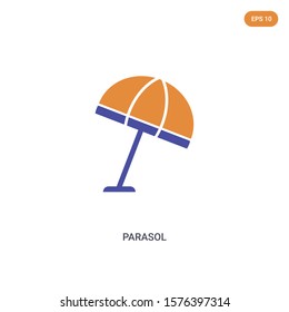 2 color parasol concept vector icon. isolated two color parasol vector sign symbol designed with blue and orange colors can be use for web, mobile and logo. eps 10.