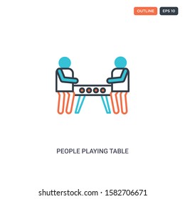 2 color People playing Table football concept line vector icon. isolated two colored People playing Table football outline icon with blue and red colors can be use for web, mobile. Stroke line eps 10.