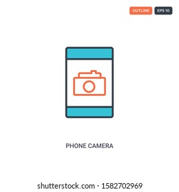 2 color Phone camera concept line vector icon. isolated two colored Phone camera outline icon with blue and red colors can be use for web, mobile. Stroke line eps 10.