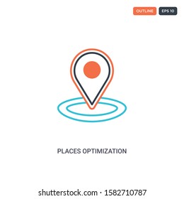 2 color Places optimization concept line vector icon. isolated two colored Places optimization outline icon with blue and red colors can be use for web, mobile. Stroke line eps 10.