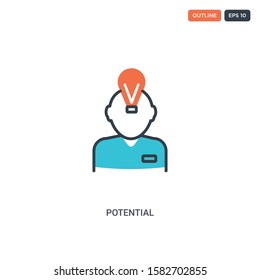 2 color potential concept line vector icon. isolated two colored potential outline icon with blue and red colors can be use for web, mobile. Stroke line eps 10.