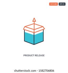 2 color product release concept line vector icon. isolated two colored product release outline icon with blue and red colors can be use for web, mobile. Stroke line eps 10.
