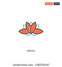 2 color Protea concept line vector icon. isolated two colored Protea outline icon with blue and red colors can be use for web, mobile. Stroke line eps 10.