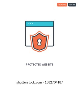 2 color Protected website concept line vector icon. isolated two colored Protected website outline icon with blue and red colors can be use for web, mobile. Stroke line eps 10.