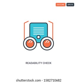2 color Readability check concept line vector icon. isolated two colored Readability check outline icon with blue and red colors can be use for web, mobile. Stroke line eps 10.