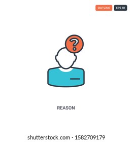 2 color reason concept line vector icon. isolated two colored reason outline icon with blue and red colors can be use for web, mobile. Stroke line eps 10.