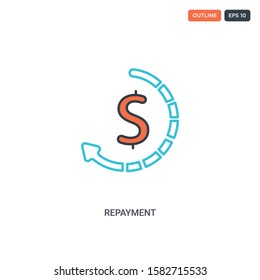 2 color Repayment concept line vector icon. isolated two colored Repayment outline icon with blue and red colors can be use for web, mobile. Stroke line eps 10.