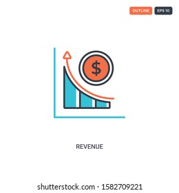 2 color revenue concept line vector icon. isolated two colored revenue outline icon with blue and red colors can be use for web, mobile. Stroke line eps 10.