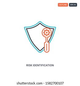 2 color Risk Identification concept line vector icon. isolated two colored Risk Identification outline icon with blue and red colors can be use for web, mobile. Stroke line eps 10.