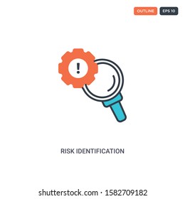 2 color Risk Identification concept line vector icon. isolated two colored Risk Identification outline icon with blue and red colors can be use for web, mobile. Stroke line eps 10.
