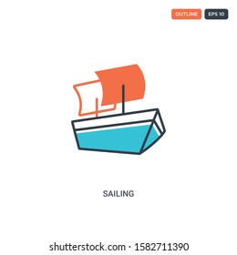 2 color sailing concept line vector icon. isolated two colored sailing outline icon with blue and red colors can be use for web, mobile. Stroke line eps 10.