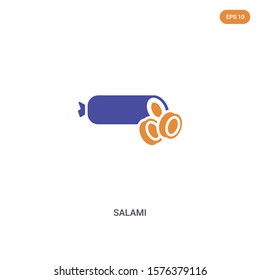 2 color Salami concept vector icon. isolated two color Salami vector sign symbol designed with blue and orange colors can be use for web, mobile and logo. eps 10.