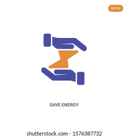2 color Save energy concept vector icon. isolated two color Save energy vector sign symbol designed with blue and orange colors can be use for web, mobile and logo. eps 10.