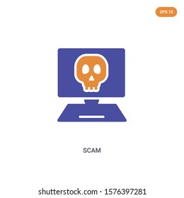 2 color scam concept vector icon. isolated two color scam vector sign symbol designed with blue and orange colors can be use for web, mobile and logo. eps 10.