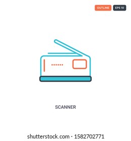 2 color scanner concept line vector icon. isolated two colored scanner outline icon with blue and red colors can be use for web, mobile. Stroke line eps 10.
