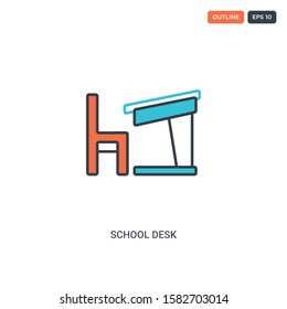 2 color School desk concept line vector icon. isolated two colored School desk outline icon with blue and red colors can be use for web, mobile. Stroke line eps 10.
