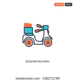 2 color scooter delivery concept line vector icon. isolated two colored scooter delivery outline icon with blue and red colors can be use for web, mobile. Stroke line eps 10.