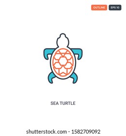 2 color sea turtle concept line vector icon. isolated two colored sea turtle outline icon with blue and red colors can be use for web, mobile. Stroke line eps 10.