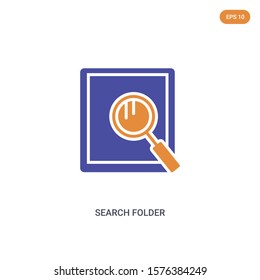 2 color search folder concept vector icon. isolated two color search folder vector sign symbol designed with blue and orange colors can be use for web, mobile and logo. eps 10.