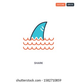 2 color Shark concept line vector icon. isolated two colored Shark outline icon with blue and red colors can be use for web, mobile. Stroke line eps 10.