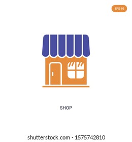 2 color Shop concept vector icon. isolated two color Shop vector sign symbol designed with blue and orange colors can be use for web, mobile and logo. eps 10.