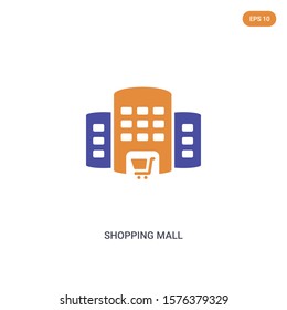 2 color shopping mall concept vector icon. isolated two color shopping mall vector sign symbol designed with blue and orange colors can be use for web, mobile and logo. eps 10.