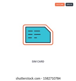 2 color Sim card concept line vector icon. isolated two colored Sim card outline icon with blue and red colors can be use for web, mobile. Stroke line eps 10.