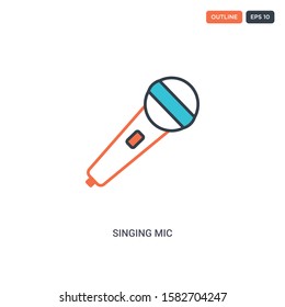 2 color Singing mic concept line vector icon. isolated two colored Singing mic outline icon with blue and red colors can be use for web, mobile. Stroke line eps 10.