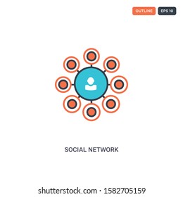 2 color Social network concept line vector icon. isolated two colored Social network outline icon with blue and red colors can be use for web, mobile. Stroke line eps 10.