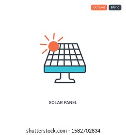 2 color solar panel concept line vector icon. isolated two colored solar panel outline icon with blue and red colors can be use for web, mobile. Stroke line eps 10.