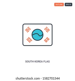 2 color South Korea flag concept line vector icon. isolated two colored South Korea flag outline icon with blue and red colors can be use for web, mobile. Stroke line eps 10.