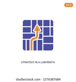 2 color Strategy in a labyrinth concept vector icon. isolated two color Strategy in a labyrinth vector sign symbol designed with blue and orange colors can be use for web, mobile and logo. eps 10.
