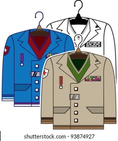 2 color suits military style and one blank outline
