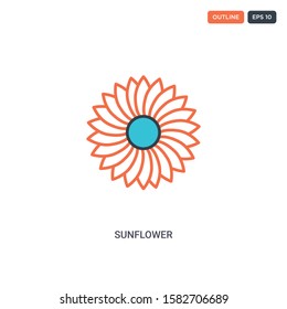 2 color Sunflower concept line vector icon. isolated two colored Sunflower outline icon with blue and red colors can be use for web, mobile. Stroke line eps 10.