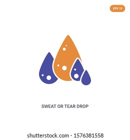 2 color Sweat or tear drop concept vector icon. isolated two color Sweat or tear drop vector sign symbol designed with blue and orange colors can be use for web, mobile and logo. eps 10.